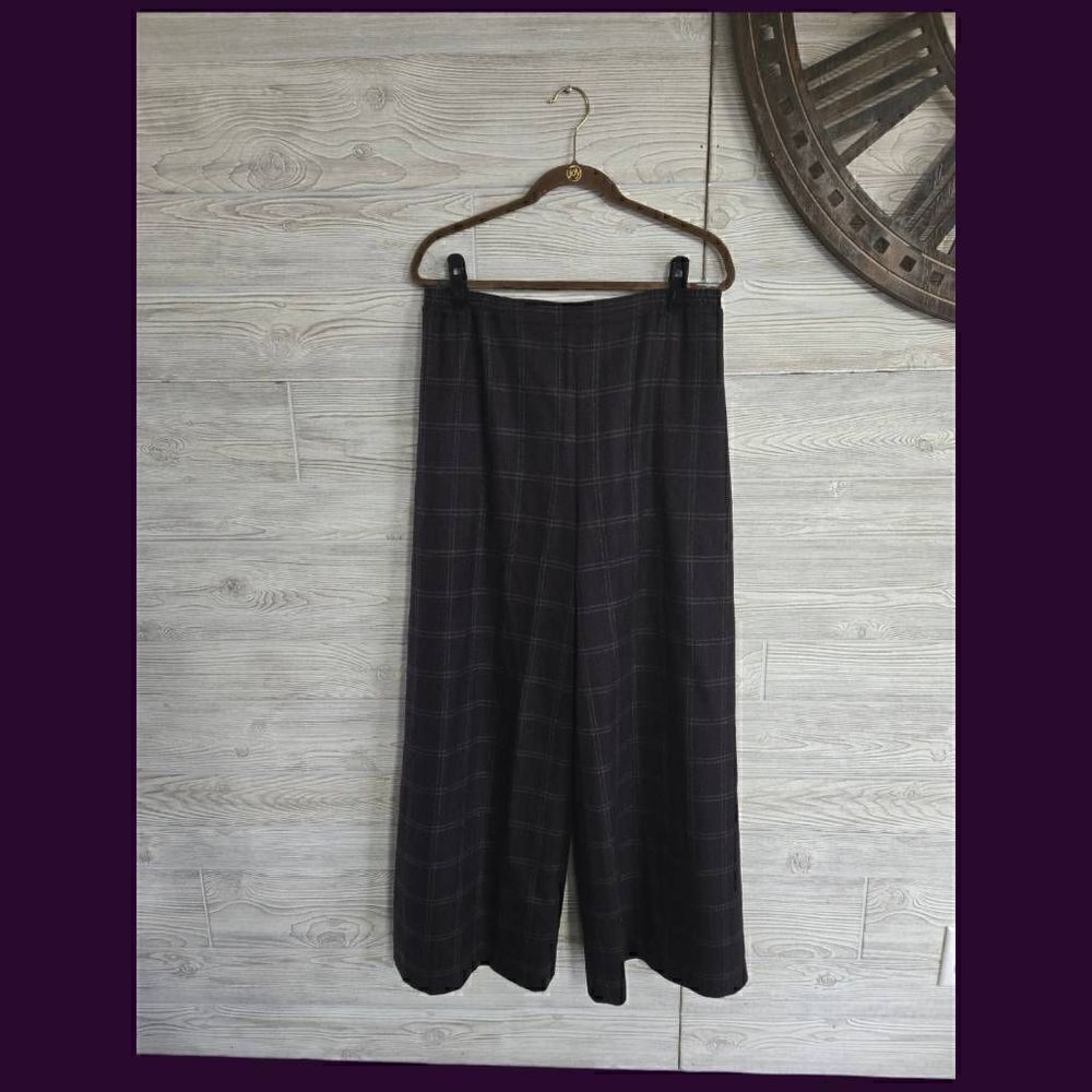 Eskandar 100% Cashmere SZ 2 Fleece PURPLE IRIS Plaid Wide Leg Trouser Pants